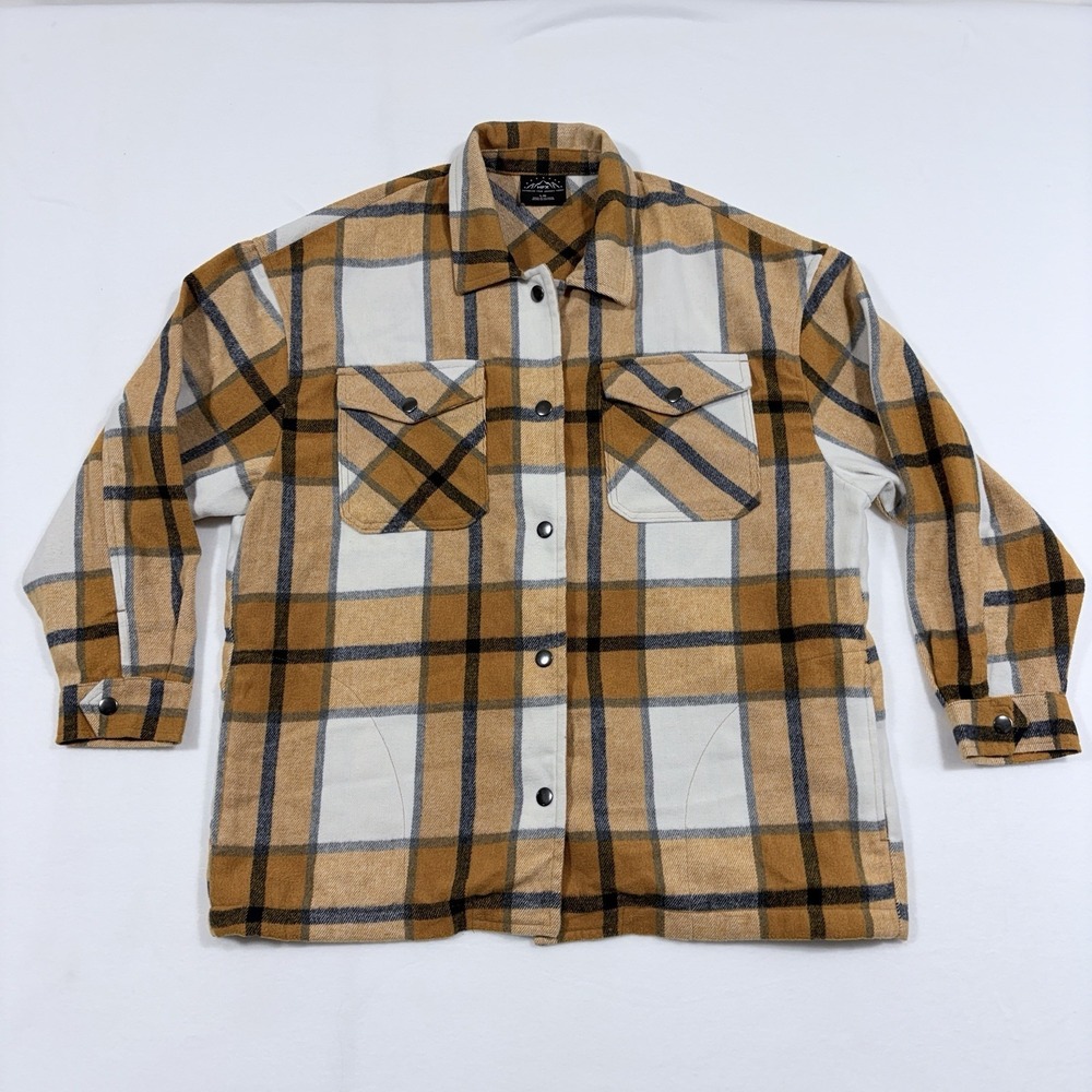 Yellow Plaid Flannel Shacket HFX Outdoor Gorpcore Camping Sz L Women Oversized
